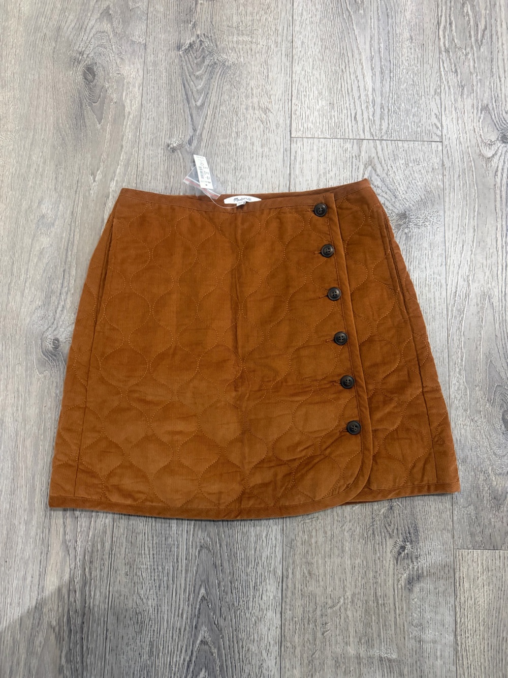 New Quilted Button-Front Mini Skirt - Rust Brown